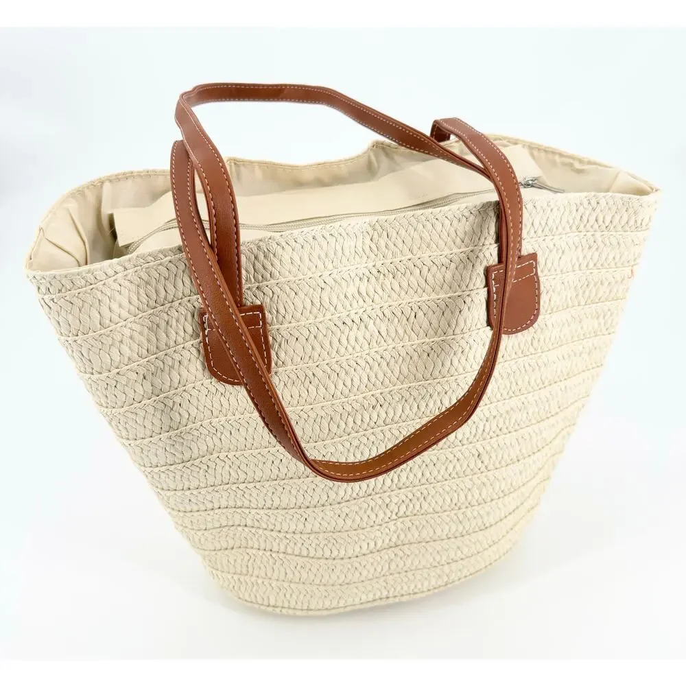 Straw Woven Tote Beach Bag Coastal Resort Market Shopper NWOT Summer Purse